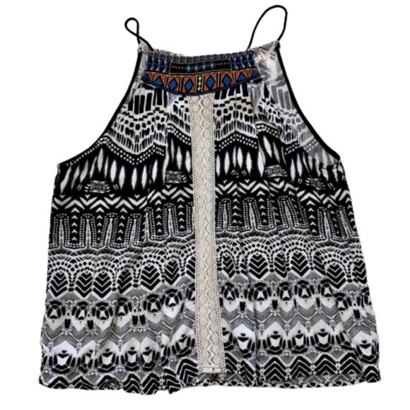 Flying Tomato Halter Top Black White Tribal Southwest Pattern Tank Top Small - Picture 1 of 8